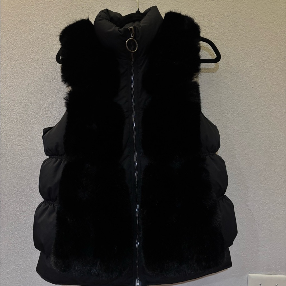Adrienne Landau Black Vest with Faux Fur Accents